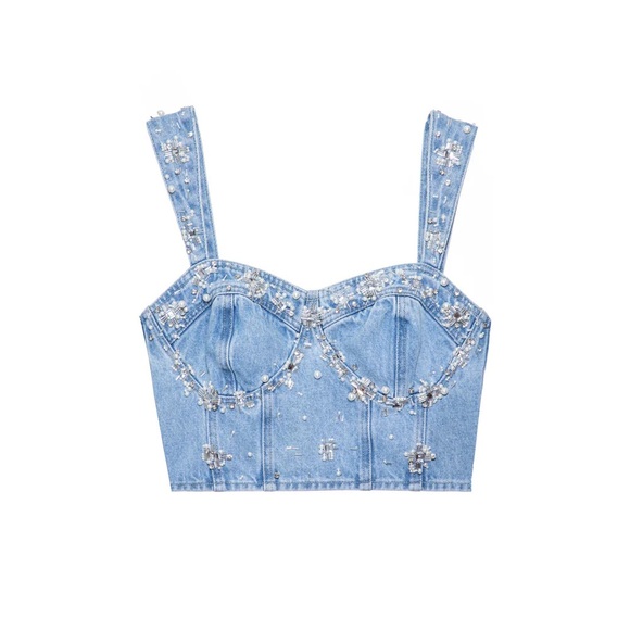 PatBo Hand-beaded Denim Top NWT - Picture 4 of 16